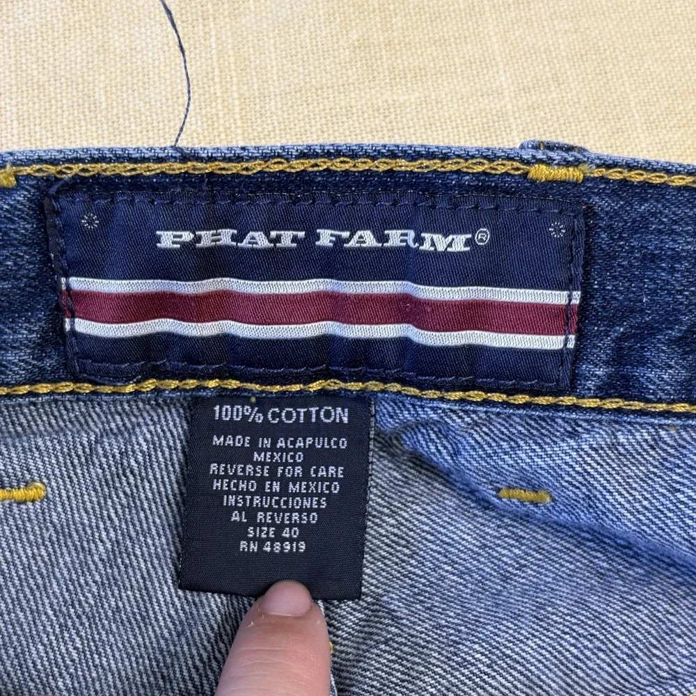 Phat Farm Jean Shorts Size 40 Hip Hop Baggy Cargo Denim Jorts Deadstock 90s Y2K